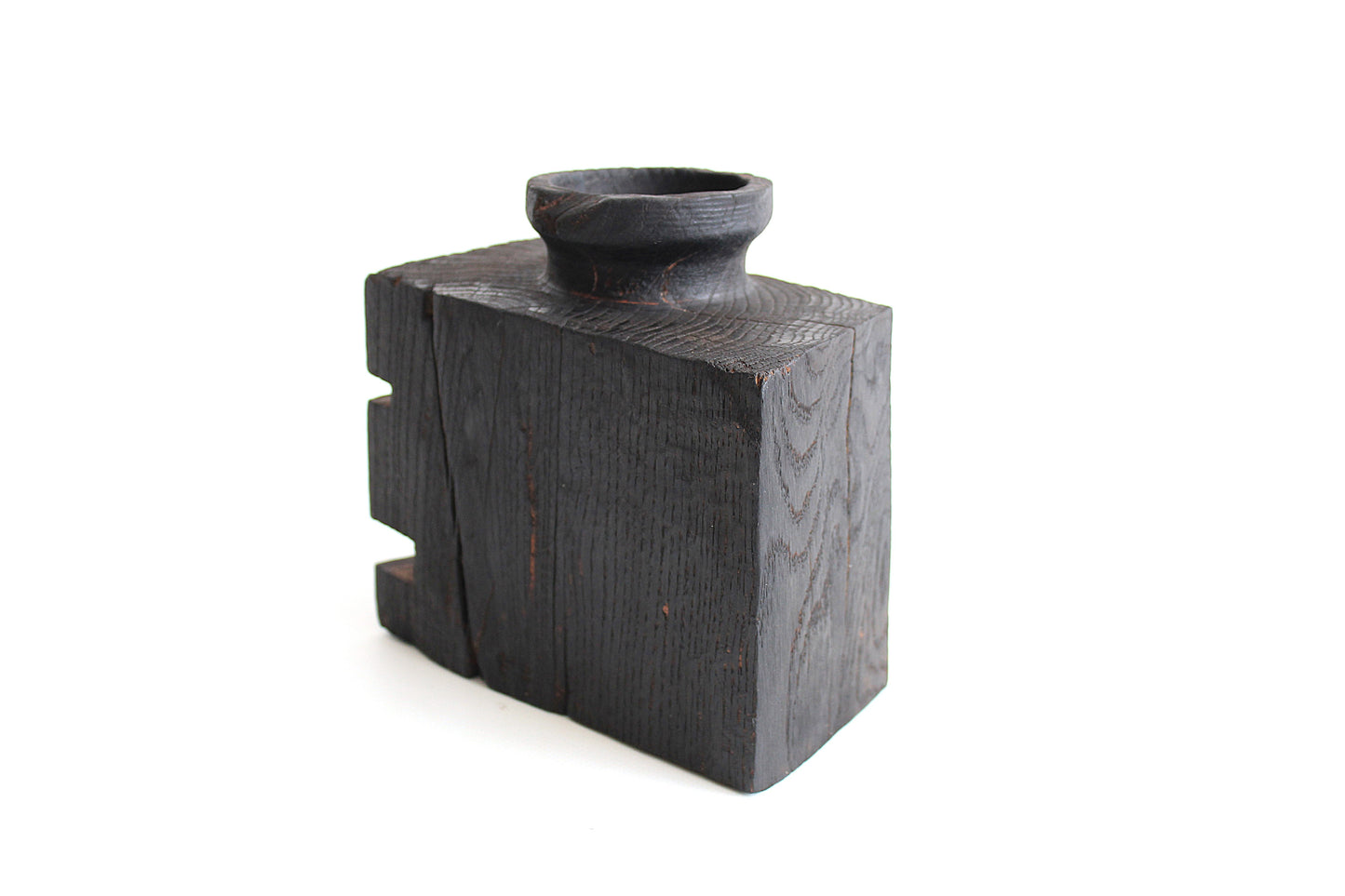Small Handcrafted Oak Wood Vase for Interior Decor