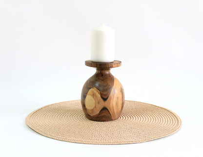 Handcrafted Oak Wood Candle Holder - Artisan Home Decor