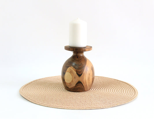 Handcrafted Oak Wood Candle Holder - Artisan Home Decor