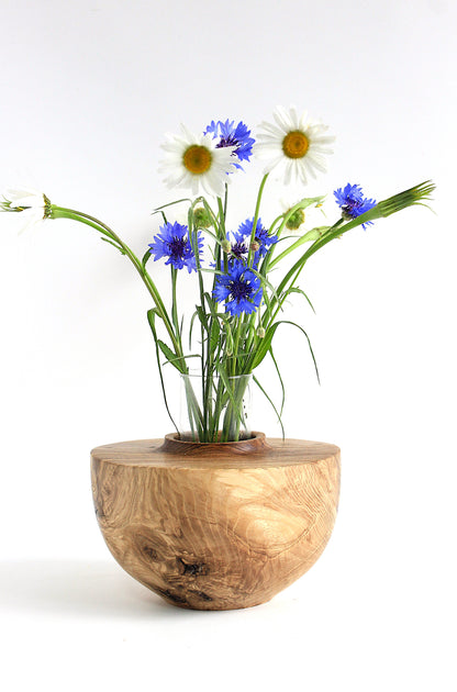 Large Handcrafted Oak Wood Vase for Interior Design