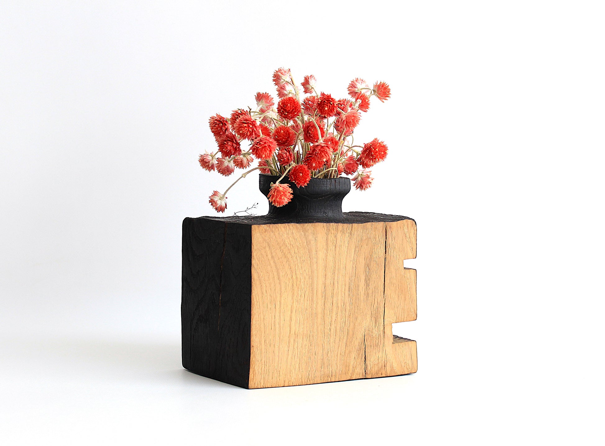 Small Handcrafted Oak Wood Vase for Interior Decor