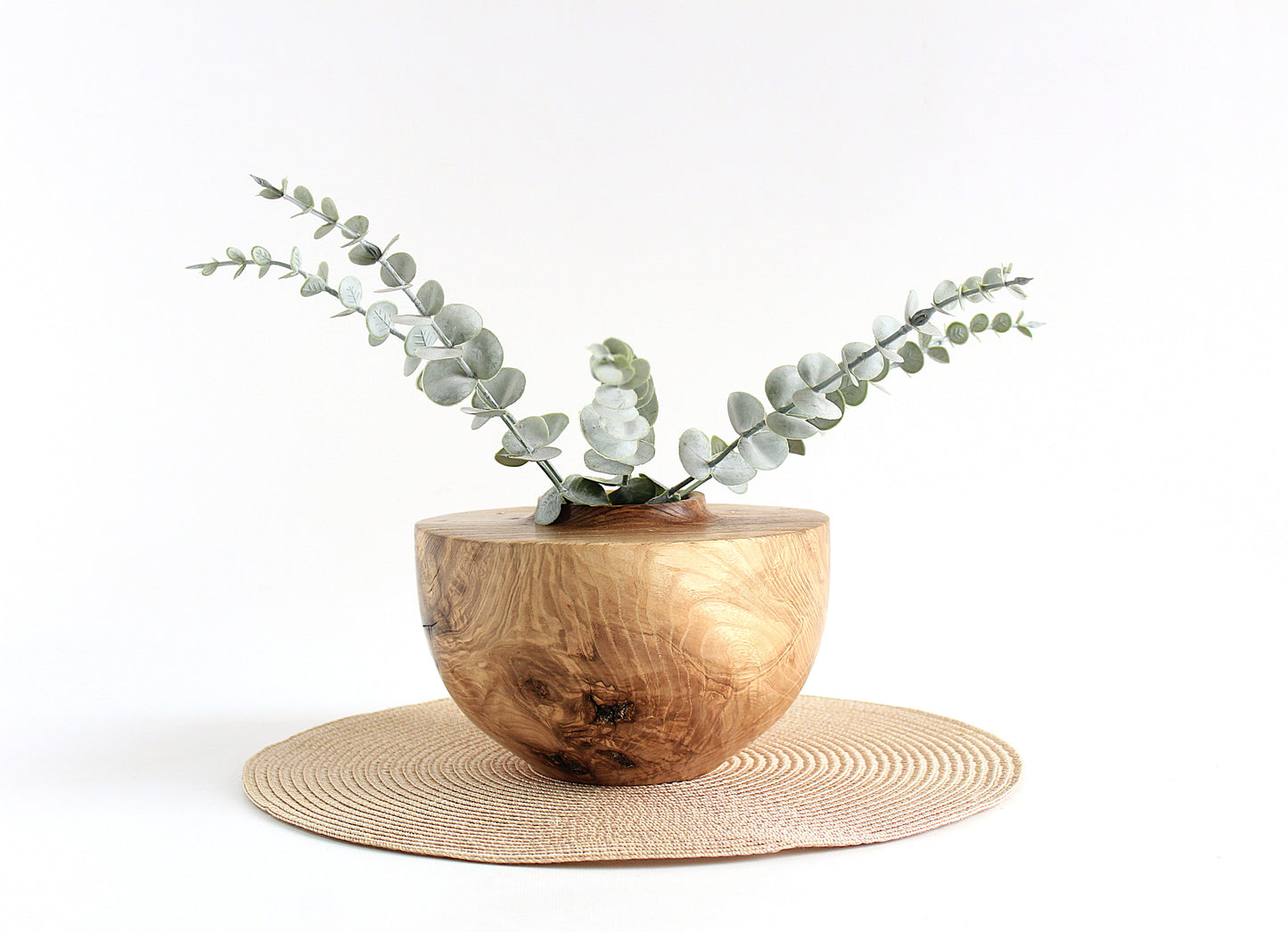 Large Handcrafted Oak Wood Vase for Interior Design