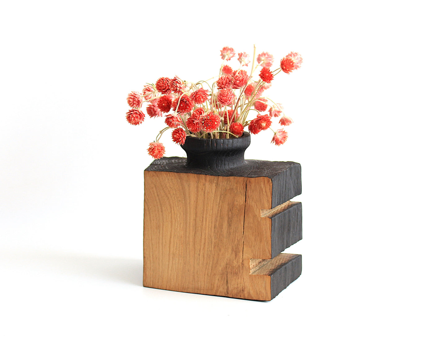 Small Handcrafted Oak Wood Vase for Interior Decor