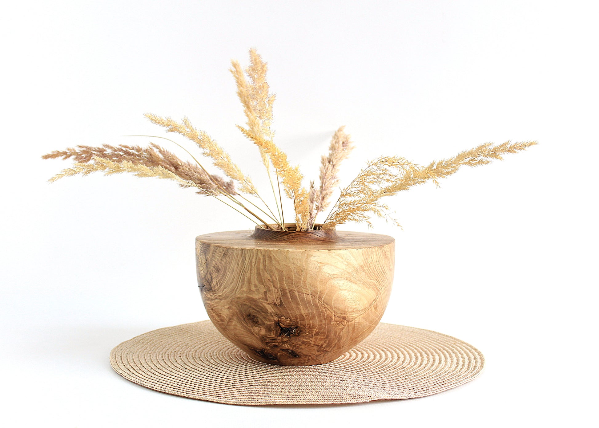 Large Handcrafted Oak Wood Vase for Interior Design