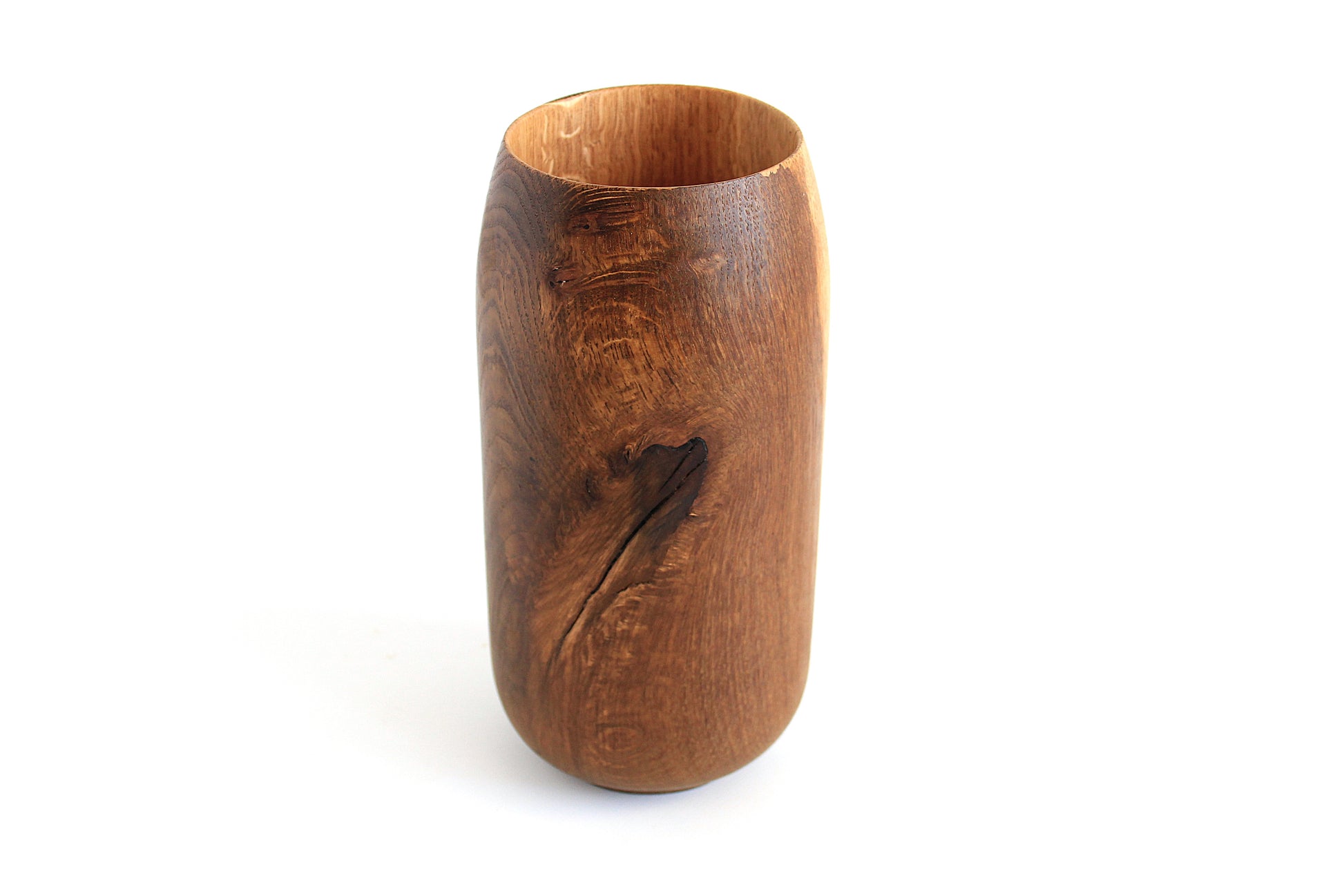 Small Handcrafted Oak Wood Vase for Dried Flowers
