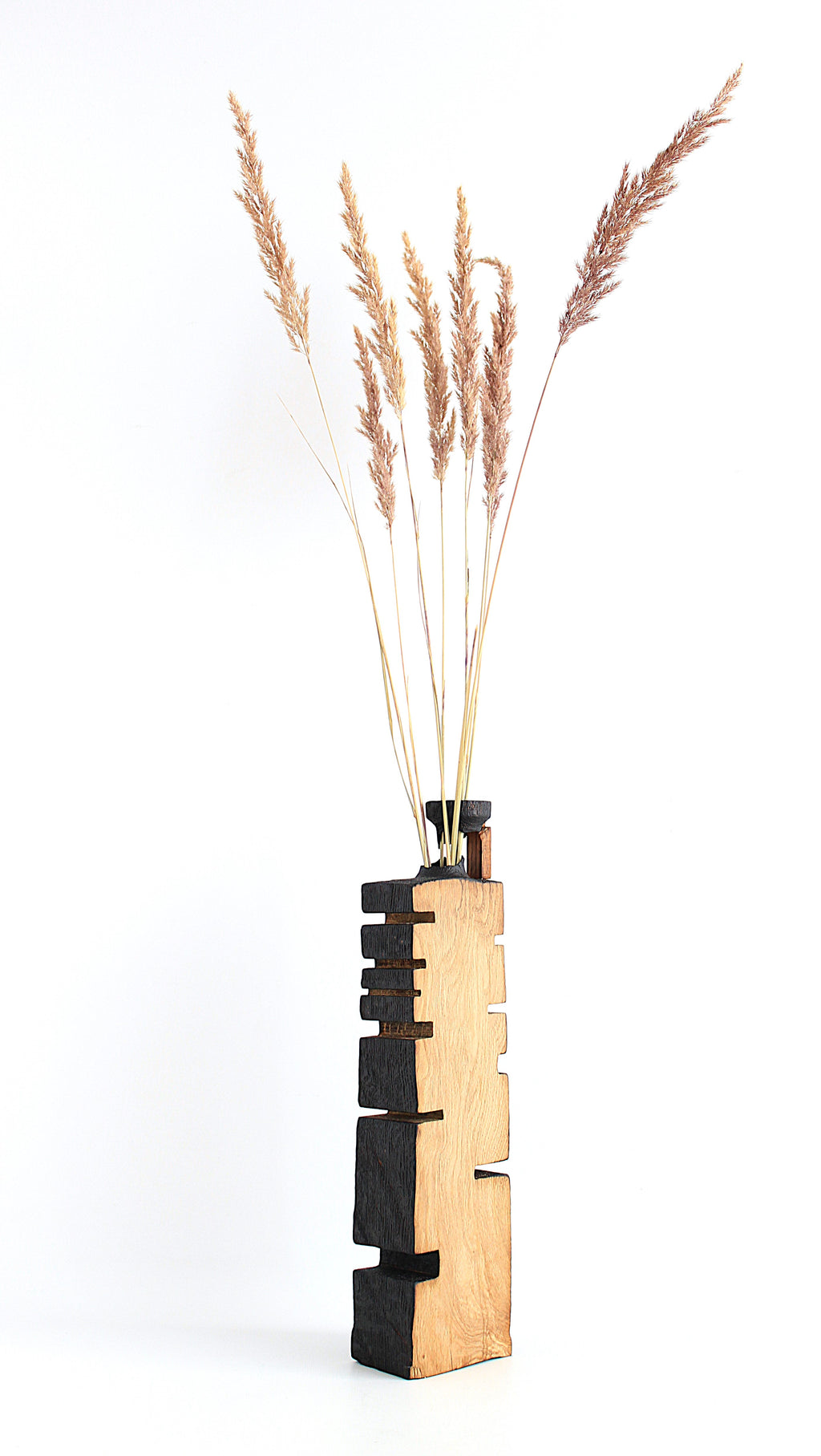 Handcrafted Black Oak Wood Vase for Dried Flowers