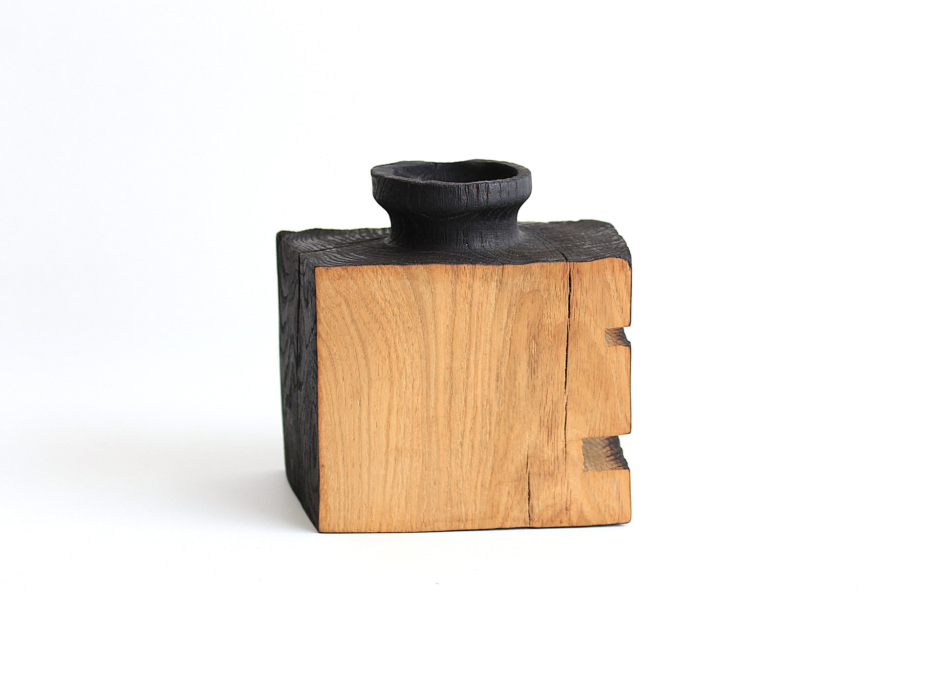Small Handcrafted Oak Wood Vase for Interior Decor