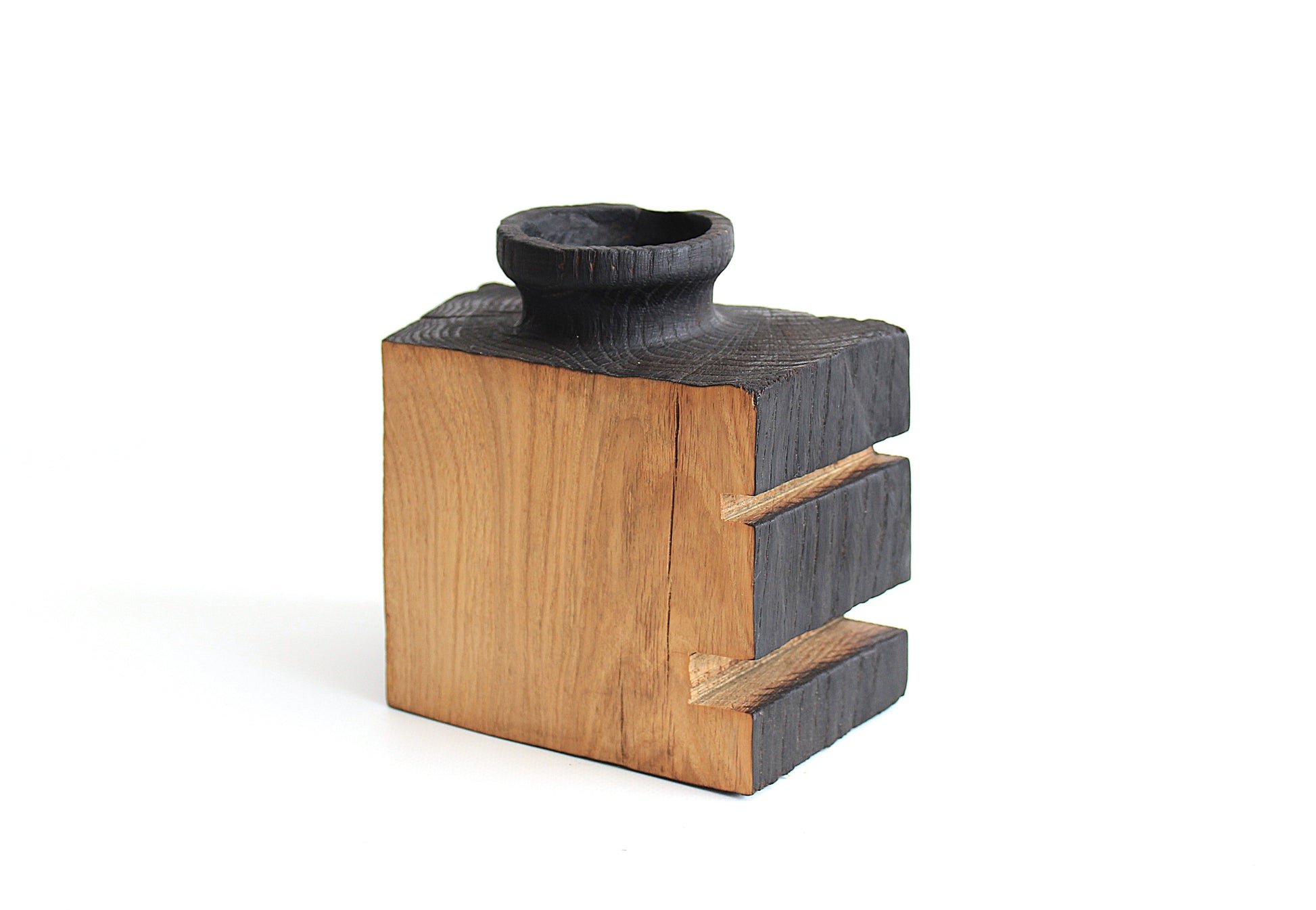 Small Handcrafted Oak Wood Vase for Interior Decor